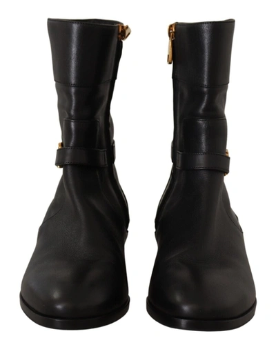 Shop Dolce & Gabbana Elegant Leather Biker Women's Boots In Black