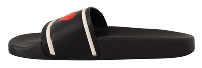 Dolce & Gabbana Black Leather I Love D&amp;g Slides Women's Sandals In Black