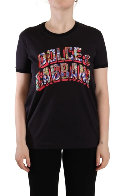 Shop Dolce & Gabbana Chic Black Crew Neck Logo Women's Tee