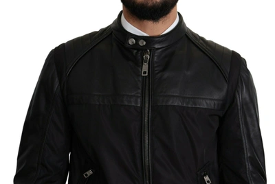 Shop Dolce & Gabbana Elegant Black Bomber With Leather Men's Accents