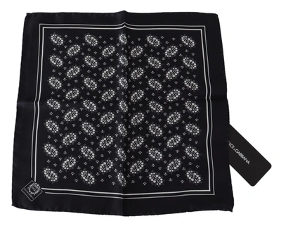 Dolce & Gabbana Black Patterned Square Scarf  Silk  Handkerchief In Black