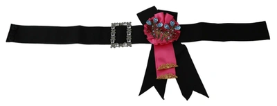 Shop Dolce & Gabbana Elegant Floral Crystal Ribbon Waist Women's Belt In Black