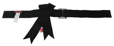 Shop Dolce & Gabbana Elegant Floral Crystal Ribbon Waist Women's Belt In Black