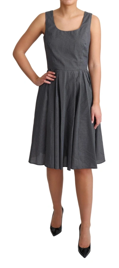Dolce & Gabbana Blue Beige Geometric Cotton A-line Dress In Black