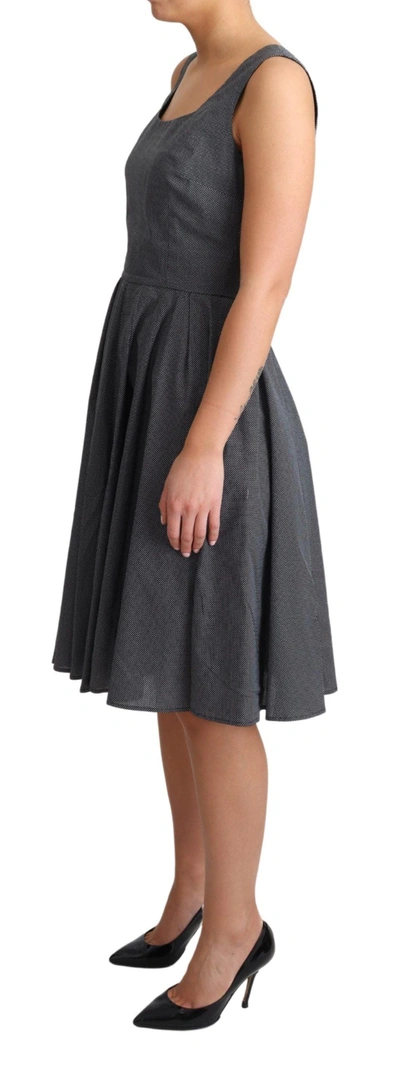 Dolce & Gabbana Blue Beige Geometric Cotton A-line Dress In Black