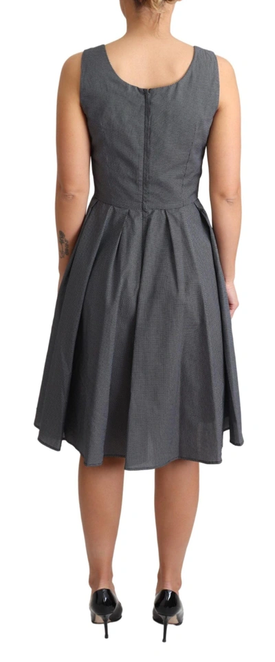 Dolce & Gabbana Blue Beige Geometric Cotton A-line Dress In Black