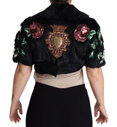 Shop Dolce & Gabbana Elegant Black Rabbit Fur Crystal Women's Jacket