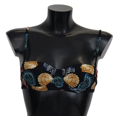 Shop Dolce & Gabbana Chic Seashell-print Bikini Women's Top In Black