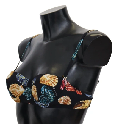 Shop Dolce & Gabbana Chic Seashell-print Bikini Women's Top In Black