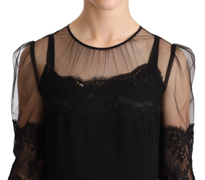 Dolce & Gabbana Black Sheer Floral Lace Crystal Maxi Dress In Black