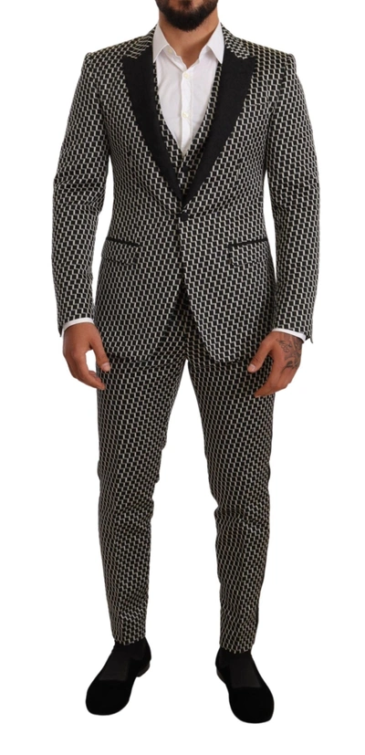 Shop Dolce & Gabbana Elegant Martini Black Check Three-piece Men's Suit