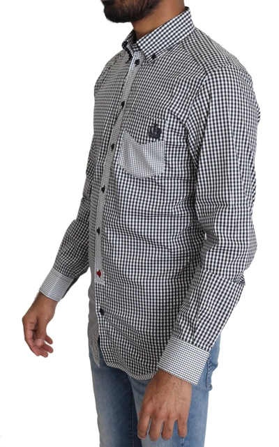 Shop Dolce & Gabbana Elegant Black &amp; White Checkered Gold Casual Men's Shirt