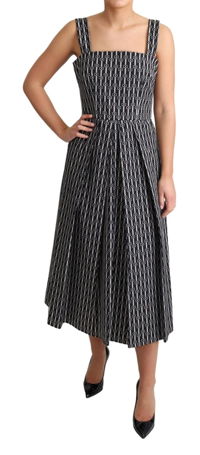 Dolce & Gabbana Black White Pattern Cotton A-line Dress In Black