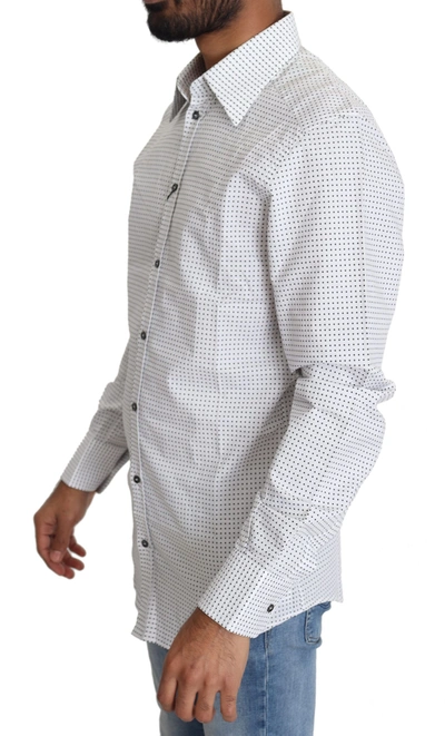 Shop Dolce & Gabbana Elegant Slim Fit Polka Dot Dress Men's Shirt In White