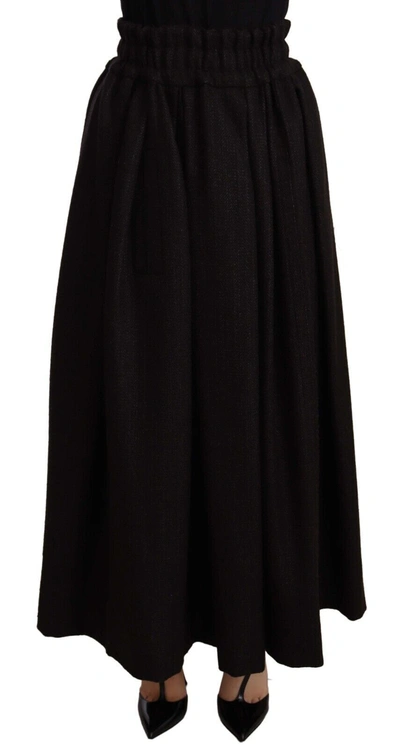 Shop Dolce & Gabbana Elegant High Waist Maxi A-line Wool Women's Skirt In Black