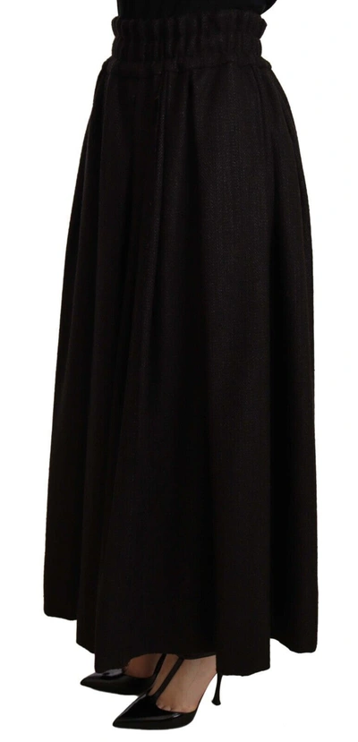 Dolce & Gabbana Black Wool High Waist Maxi Piece Skirt In Black