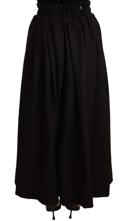 Dolce & Gabbana Black Wool High Waist Maxi Piece Skirt In Black