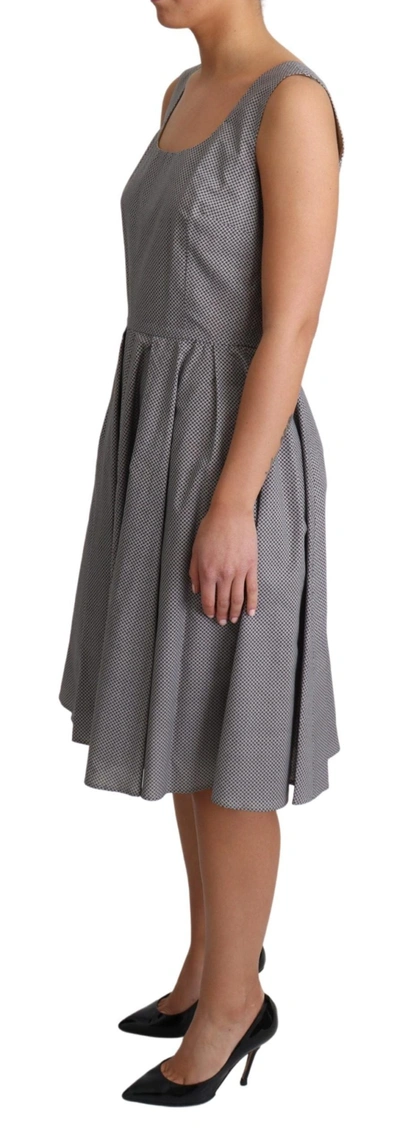 Dolce & Gabbana Blue Beige Geometric Cotton A-line Dress In Blue
