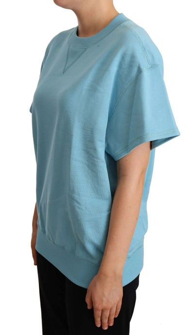 Dolce & Gabbana Blue Cotton Short Sleeves Crew Neck Top In Blue
