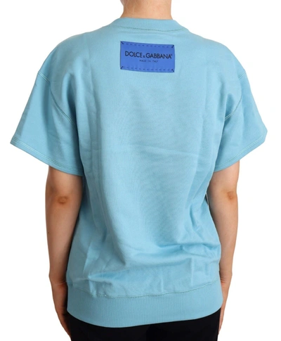 Dolce & Gabbana Blue Cotton Short Sleeves Crew Neck Top In Blue
