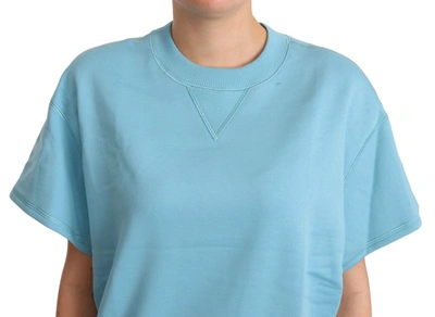 Dolce & Gabbana Blue Cotton Short Sleeves Crew Neck Top In Blue