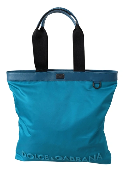 Shop Dolce & Gabbana Sapphire Blue Nylon Tote Bag With Logo Women's Detail