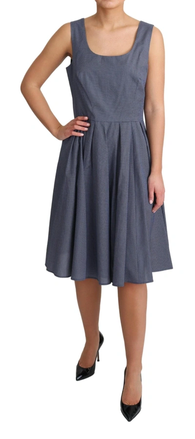 Dolce & Gabbana Blue Beige Geometric Cotton A-line Dress In Blue