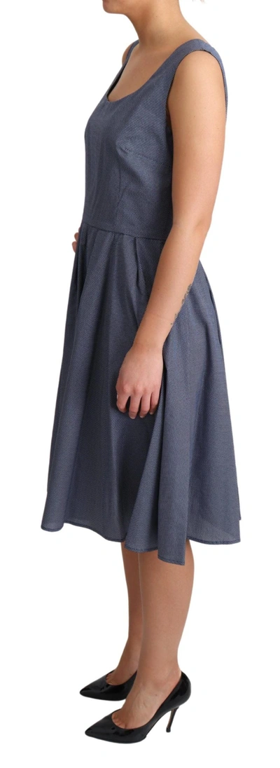 Dolce & Gabbana Blue Beige Geometric Cotton A-line Dress In Blue