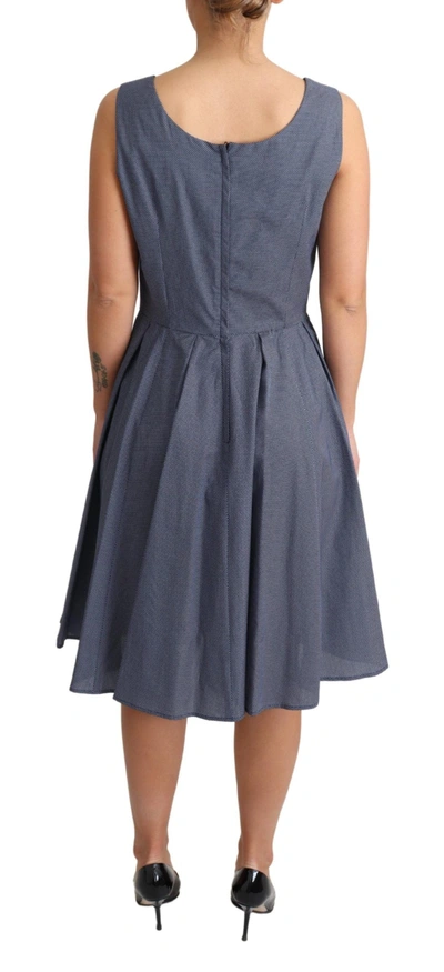 Dolce & Gabbana Blue Beige Geometric Cotton A-line Dress In Blue