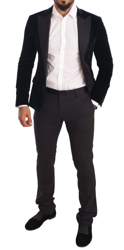 Dolce & Gabbana Blue Velvet Cotton Slim Fit Smoking Suit In Blue