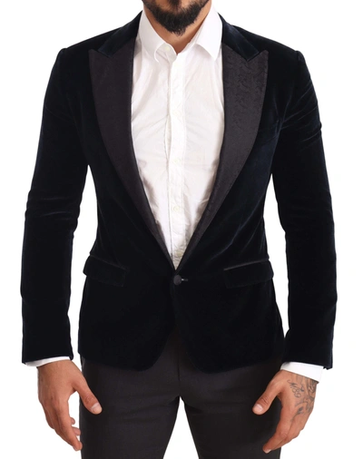 Dolce & Gabbana Blue Velvet Cotton Slim Fit Smoking Suit In Blue