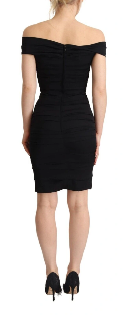 Dolce & Gabbana Bodycon Black Silk Off Shoulder Sheath Bodycon Dress In Black