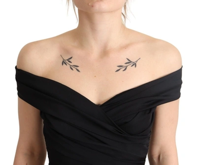 Dolce & Gabbana Bodycon Black Silk Off Shoulder Sheath Bodycon Dress In Black