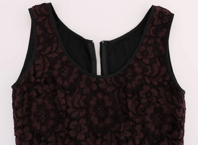 Dolce & Gabbana Bordeaux Floral Lace Ricamo Sheath Dress In Bordeaux