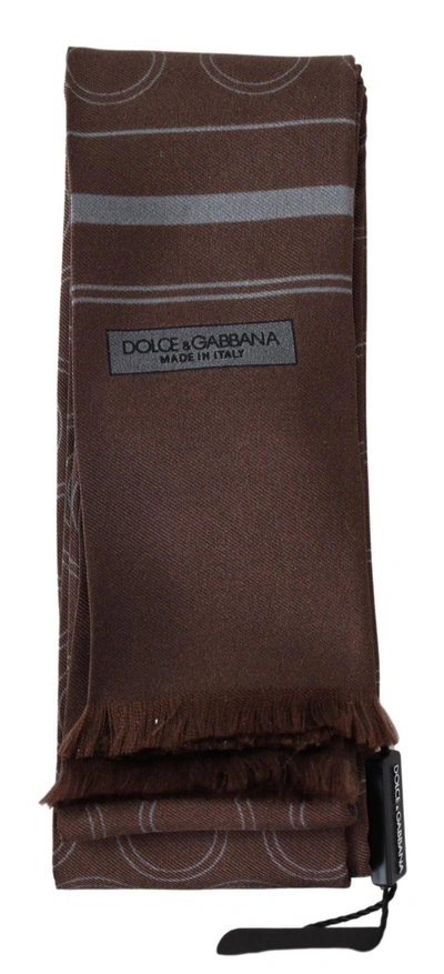 Shop Dolce & Gabbana Silk Geometric Fringe Scarf In Earthy Men's Brown