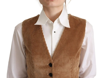 Shop Dolce & Gabbana Elegant Sleeveless V-neck Corduroy Women's Vest In Brown