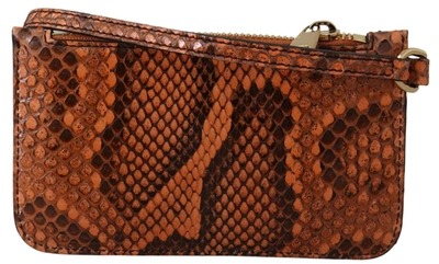 Shop Dolce & Gabbana Elegant Python Patterned Leather Women's Wristlet In Brown