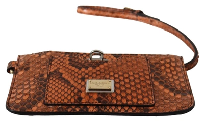Shop Dolce & Gabbana Elegant Python Patterned Leather Women's Wristlet In Brown