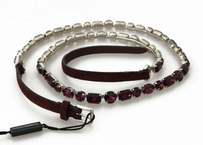 Shop Dolce & Gabbana Elegant Leather Crystal-embellished Women's Belt In Brown