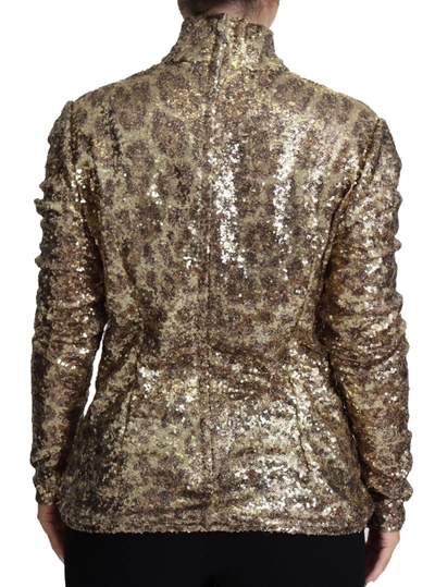 Shop Dolce & Gabbana Sequined Turtleneck Full Zip Sweater In Women's Brown