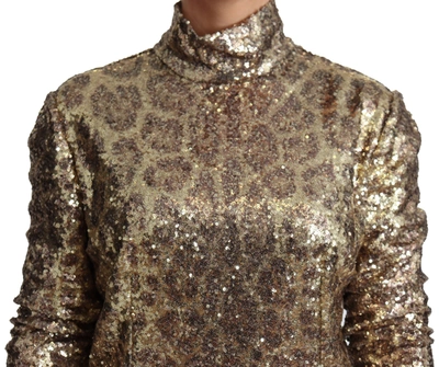 Dolce & Gabbana Brown Leopard Fit Turtleneck Sequin Sweater In Brown
