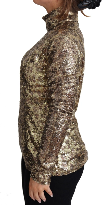 Shop Dolce & Gabbana Sequined Turtleneck Full Zip Sweater In Women's Brown