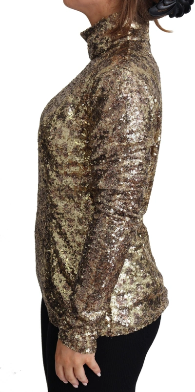 Dolce & Gabbana Brown Leopard Fit Turtleneck Sequin Sweater In Brown