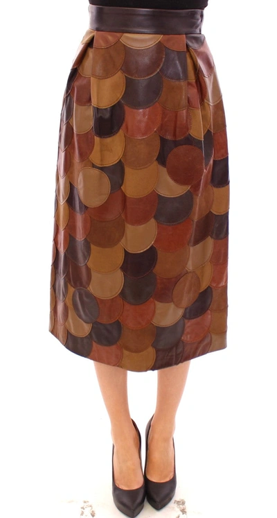 Shop Dolce & Gabbana Elegant Leather Patchwork Women's Skirt In Brown