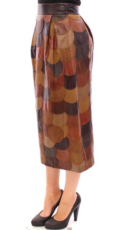 Dolce & Gabbana Brown Patchwork Leather Straight Skirt In Brown