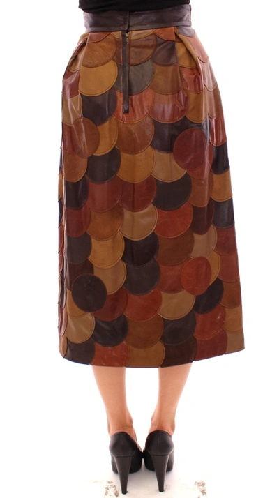 Dolce & Gabbana Brown Patchwork Leather Straight Skirt In Brown