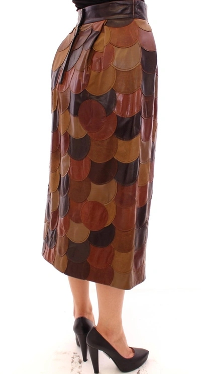 Dolce & Gabbana Brown Patchwork Leather Straight Skirt In Brown