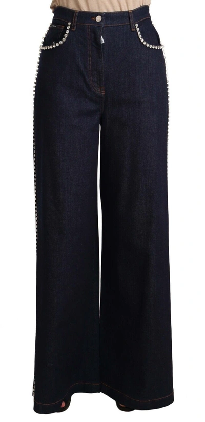 Shop Dolce & Gabbana Elegant Dark Blue Flare Denim Women's Jeans