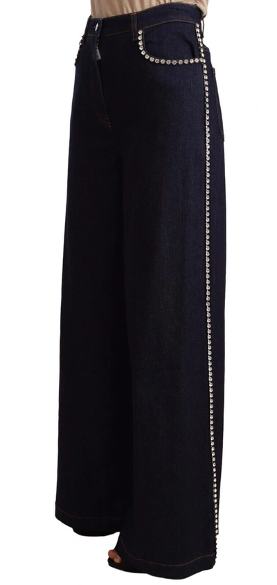 Dolce & Gabbana Dark Blue Crystal Embellished Flare Jeans In Blue