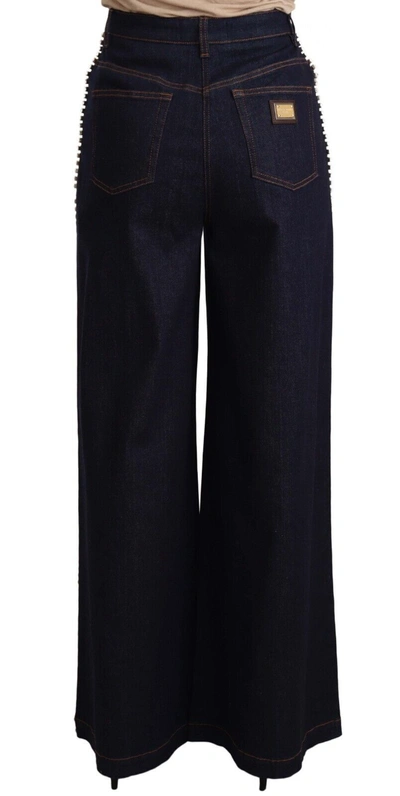 Dolce & Gabbana Dark Blue Crystal Embellished Flare Jeans In Blue